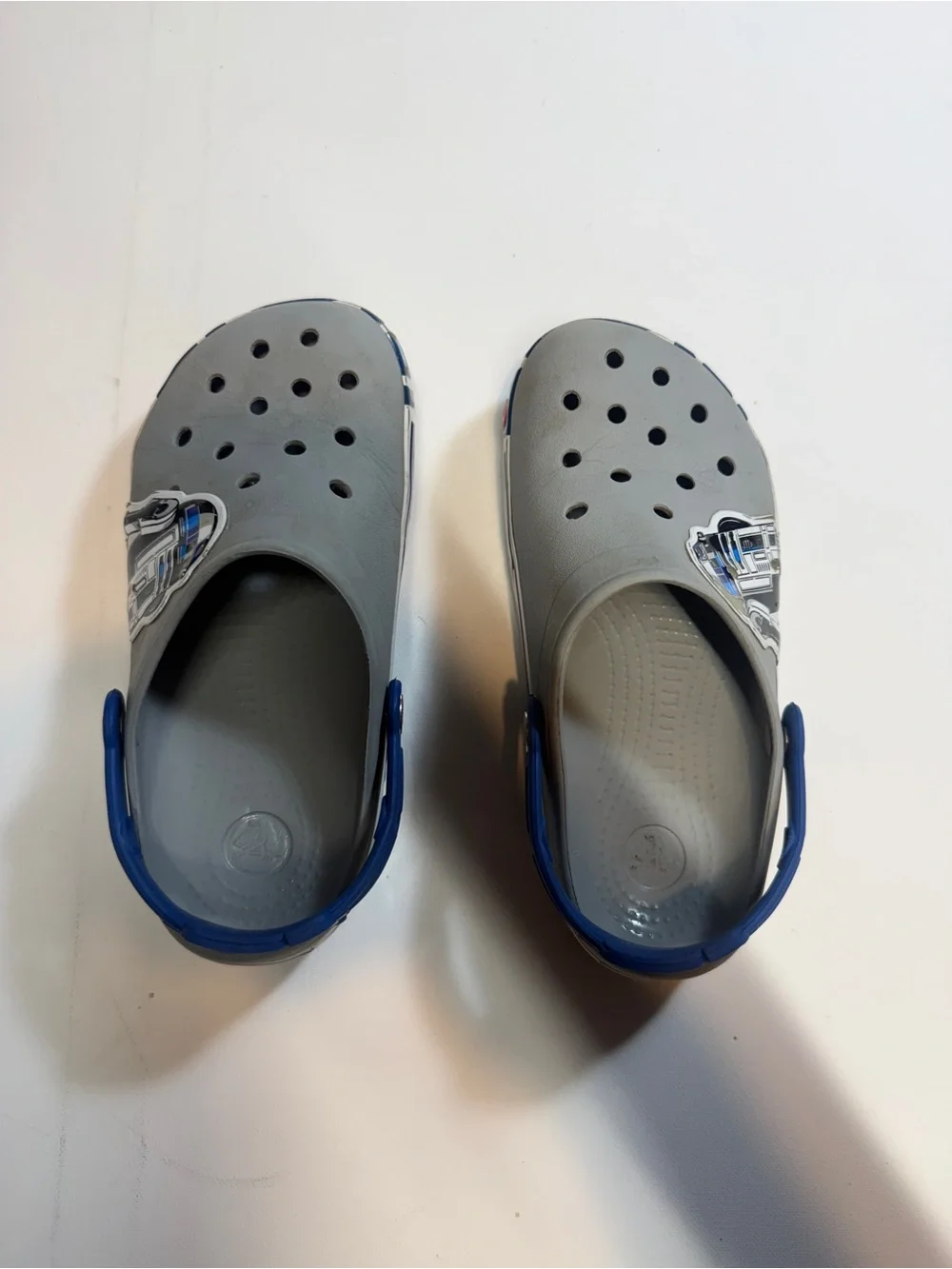 CROCS Kids Gray Clogs with Blue Star Wars Heel Straps